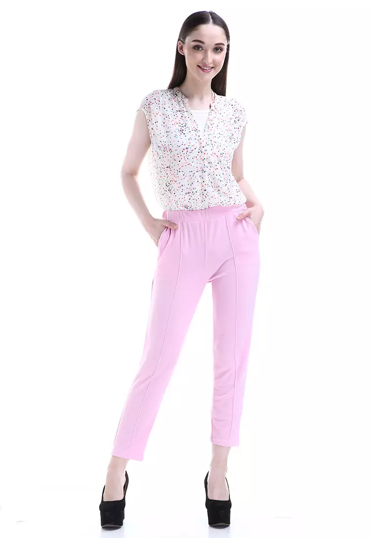 Opium Celana Panjang Wanita Rubbery Waist Long Pants Woman - Pink