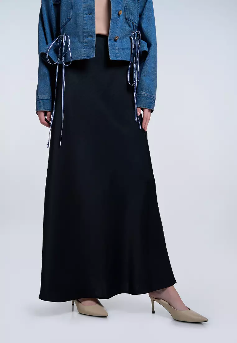 Kami Satin Bias Cut Skirt Black