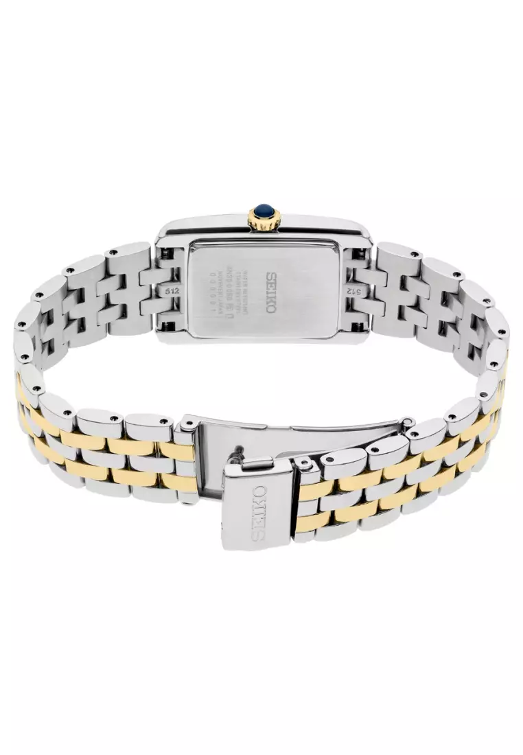 Seiko Lady Classic Collection Rectangle Case Silver Dial Two-Tone Stainless Steel Band Quartz Watch SWR093P1