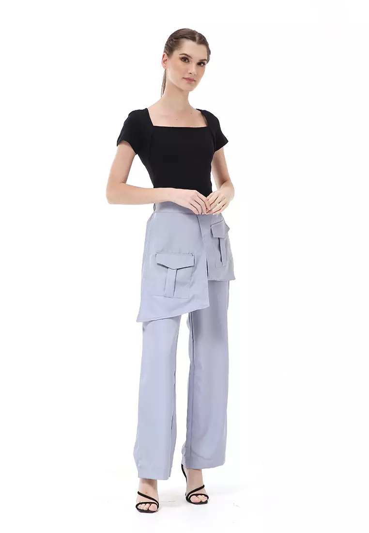 Stella Long Pants Celana Panjang Kasual Wanita Model Pocket Material Cotton ORIGINAL - Silver