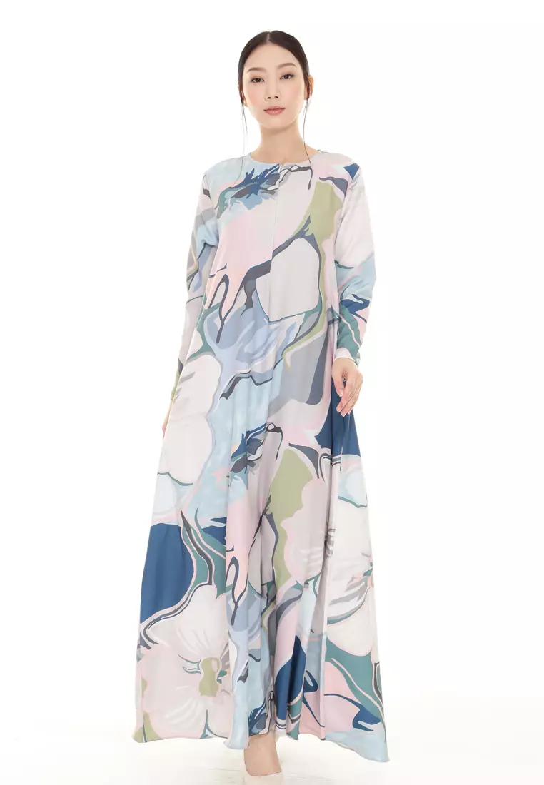 Felicia Printed Dress in Pink Blue