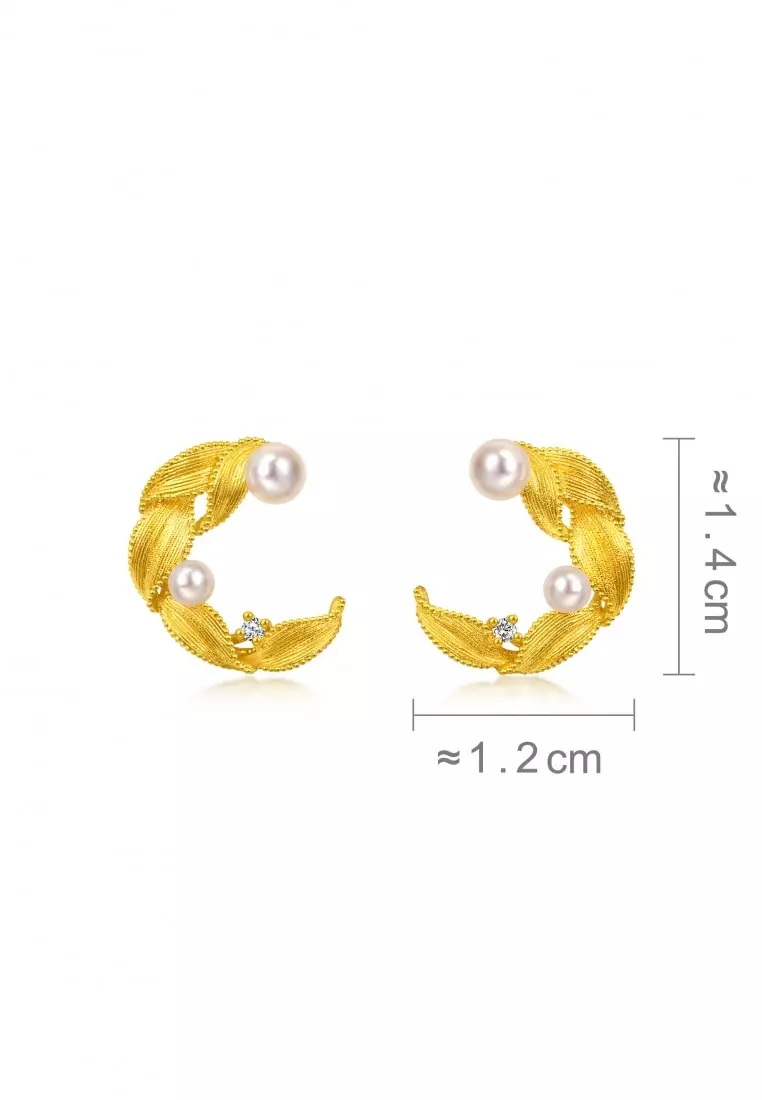 999.9 24K Pure Gold MINTYGREEN Pearl and Diamond Earrings for Women 95793E