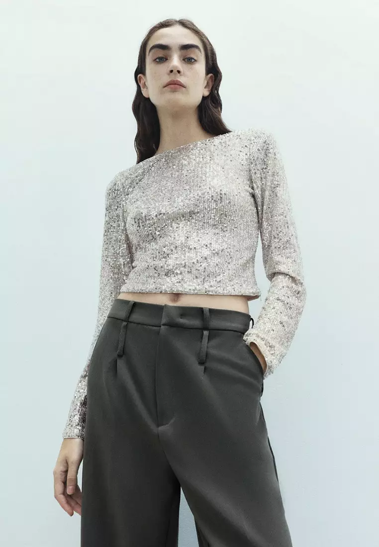 Silver crop t-shirt with sequins