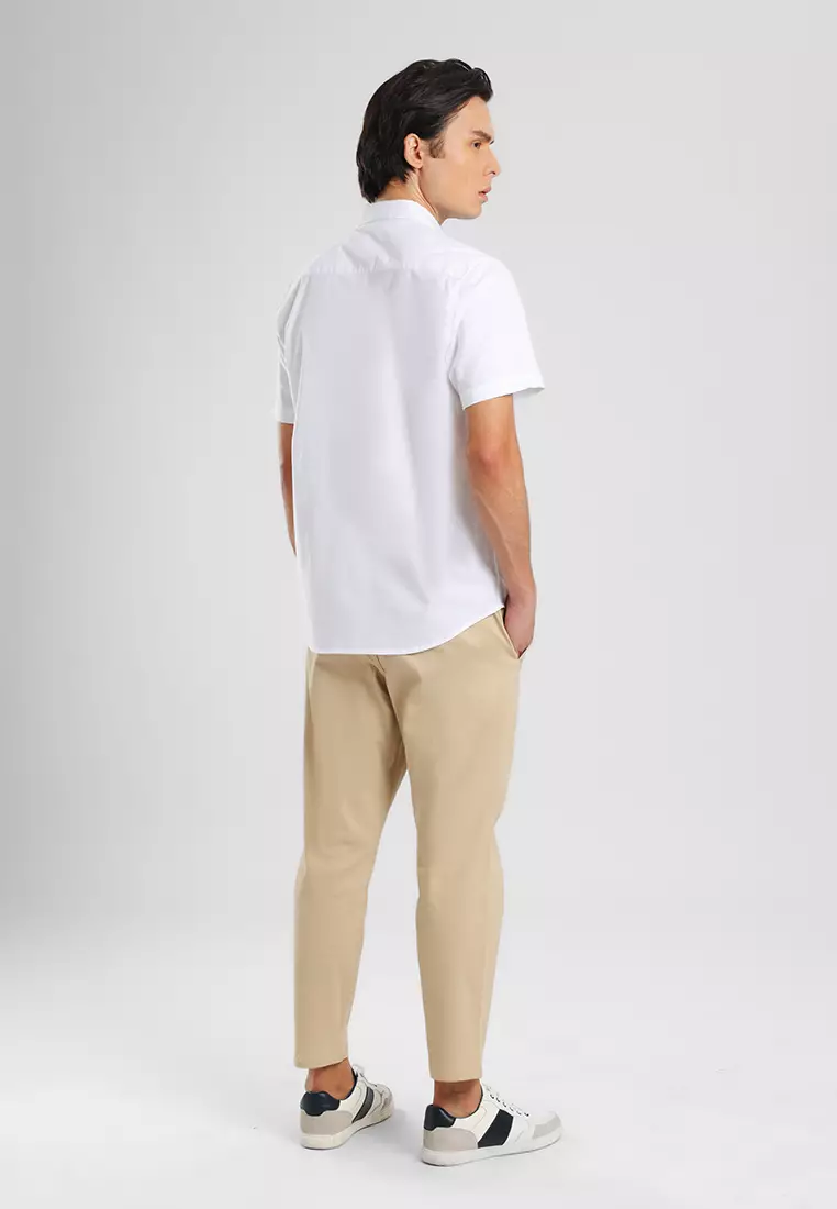 MANZONE - Kemeja Oxford Quick Dry Lengan Pendek Pria Jaxen 02 Modern Fit - White Warna White