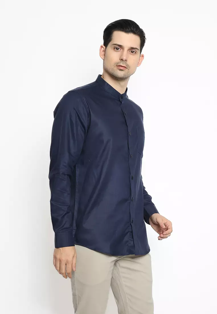 MAGINOT Kemeja Pria KOKO Basic Polos Lengan Panjang NAVY
