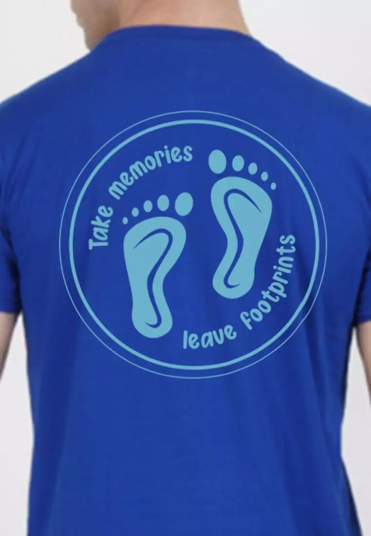 Take Memories 宝蓝色棉质短袖圆领常规版型 T 恤