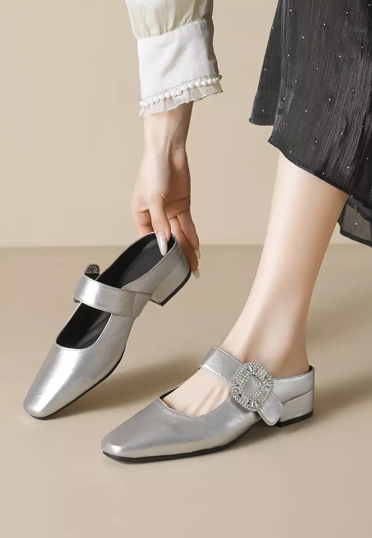 3CM Rhinestone Buckle Strap Mules WW958-5