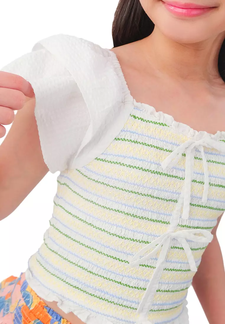 Girls Smocked Butterfly Sleeves Blouse