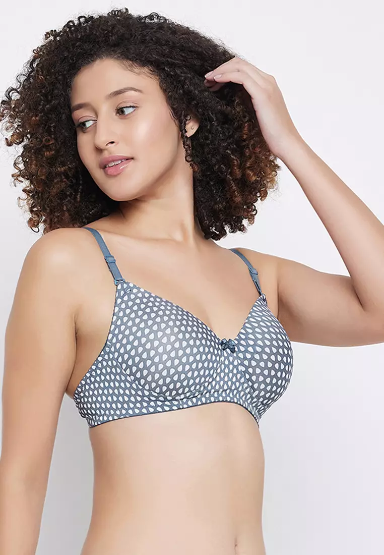 Padded Non-Wired Full Cup Printed Multiway T-shirt Bra in Grey