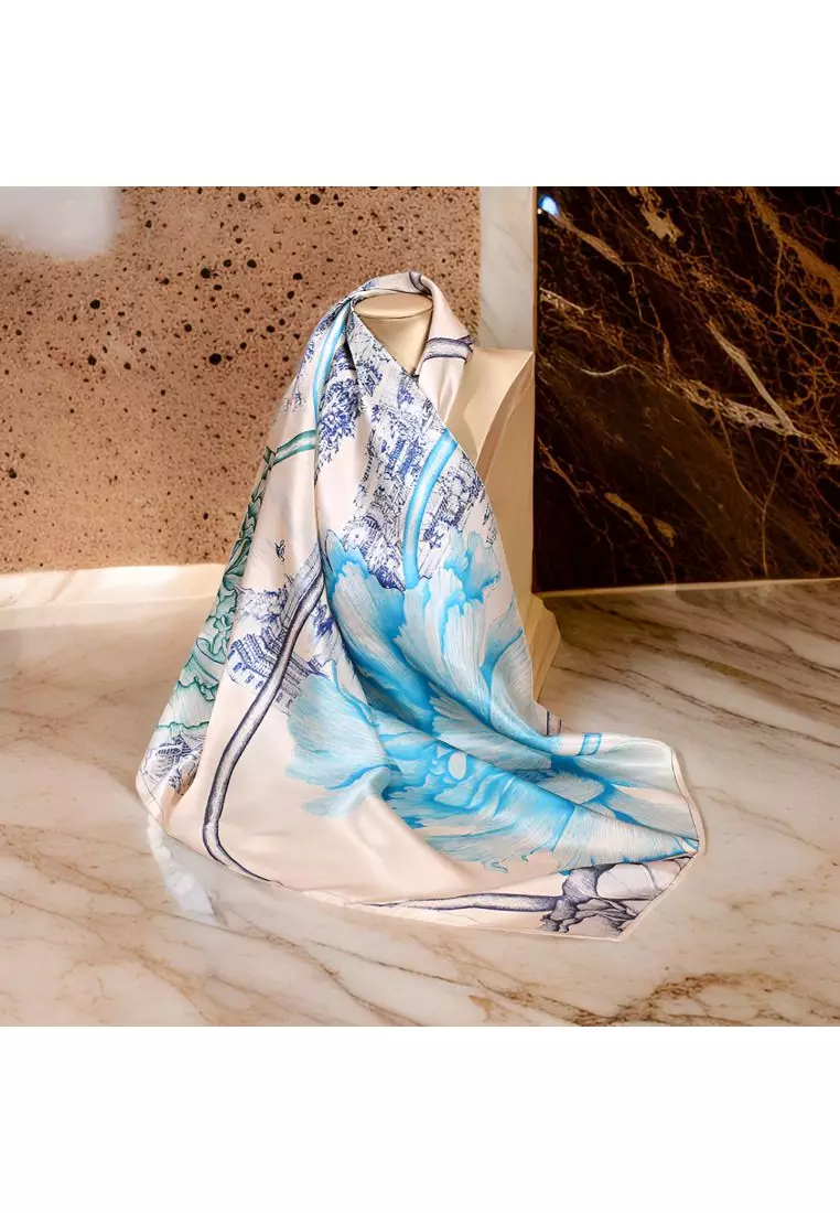 Luxury Silk Ladies' Large Scarf, Sun-Proof Crepe Satin, Premium Souvenir.