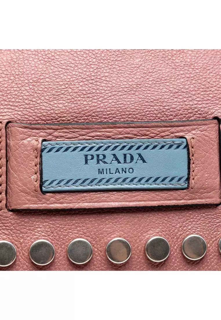 Pre-Loved Prada Glace Calfskin Studded Etiquette Flap