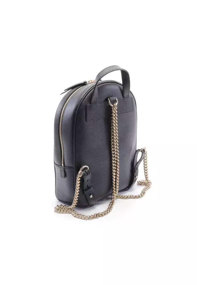 Gucci black leather top backpack