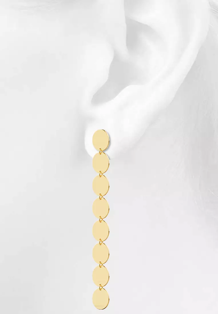 Round Disc Dangle Gold Layered Earrings