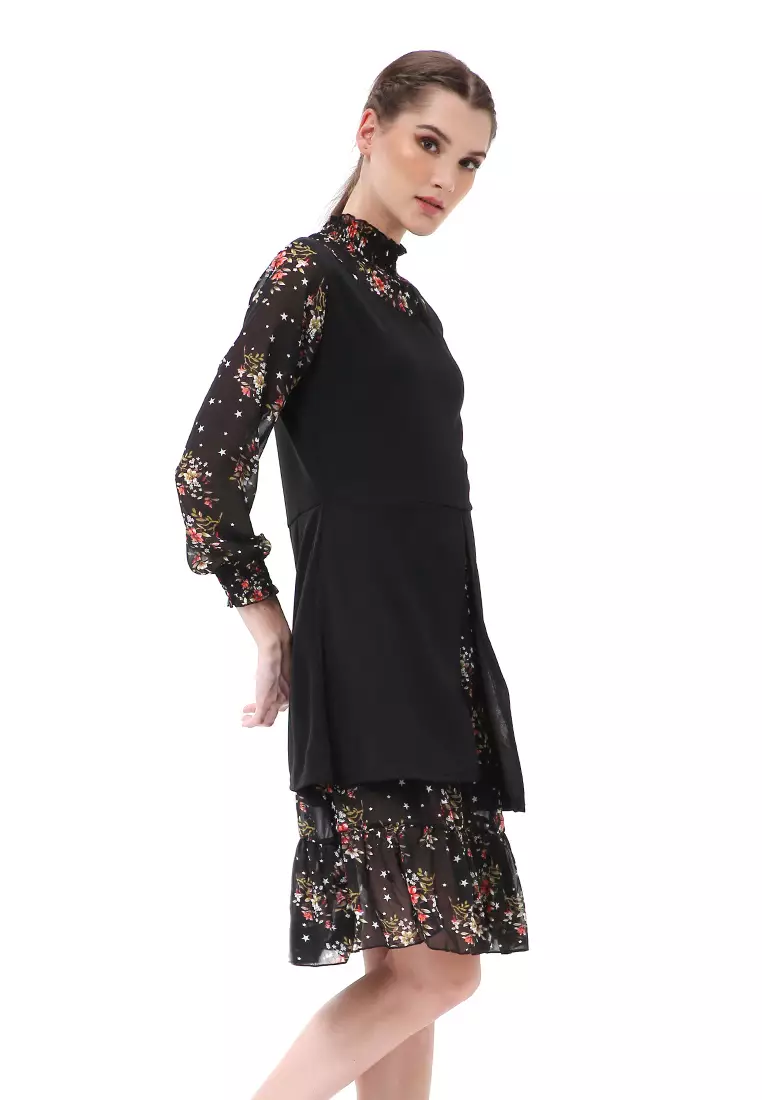 Rachel Midi Dress Wanita Lengan Panjang Turtleneck Material Cotton ORIGINAL - Black