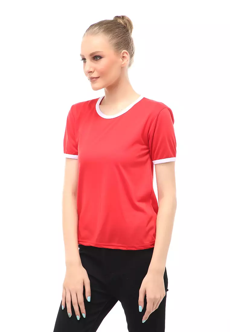 Kaos Oversize List Short Sleeves Design Simple Relaxed Fit - Merah