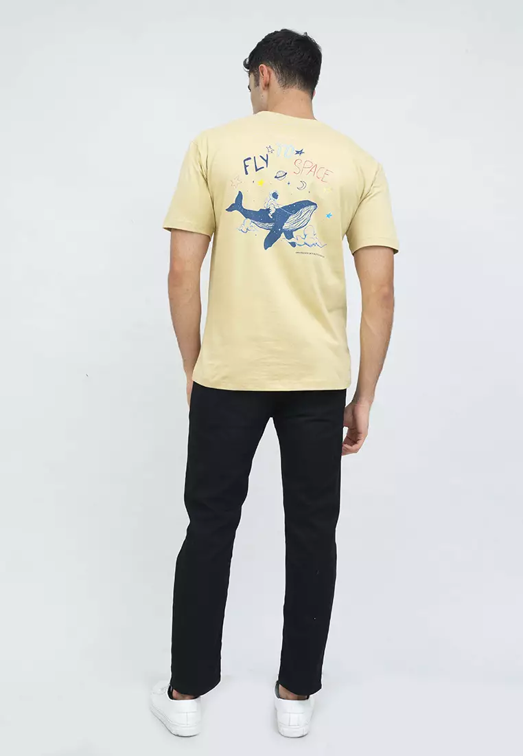 kaos pria lengan pendek Cream Whale houseofcuff X little fresco