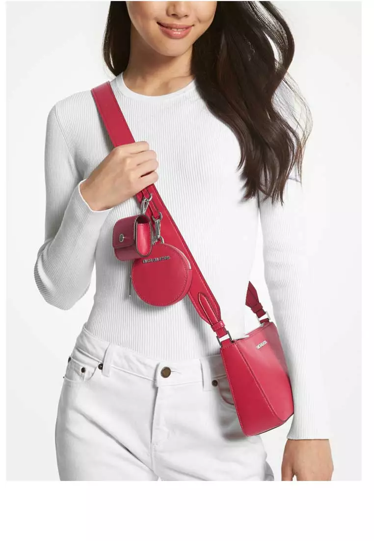 Michael Kors Mirella Small Shopper Top Zip Tote Crossbody Carmine Pink  Leather