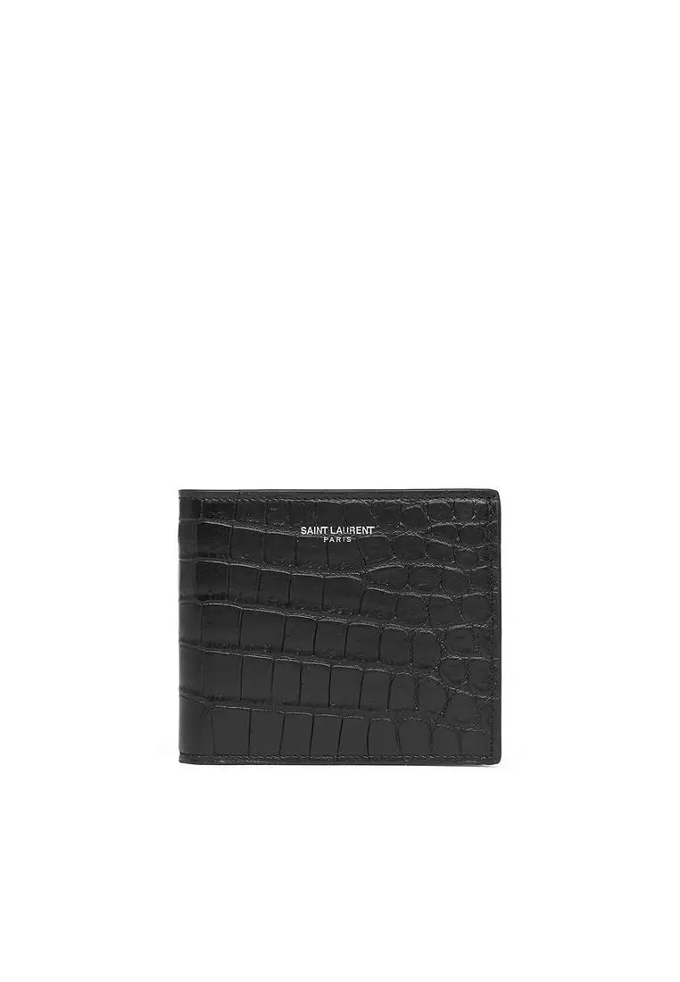 Saint Laurent Monogram East/west Wallet In Crocodile Embossed Leather