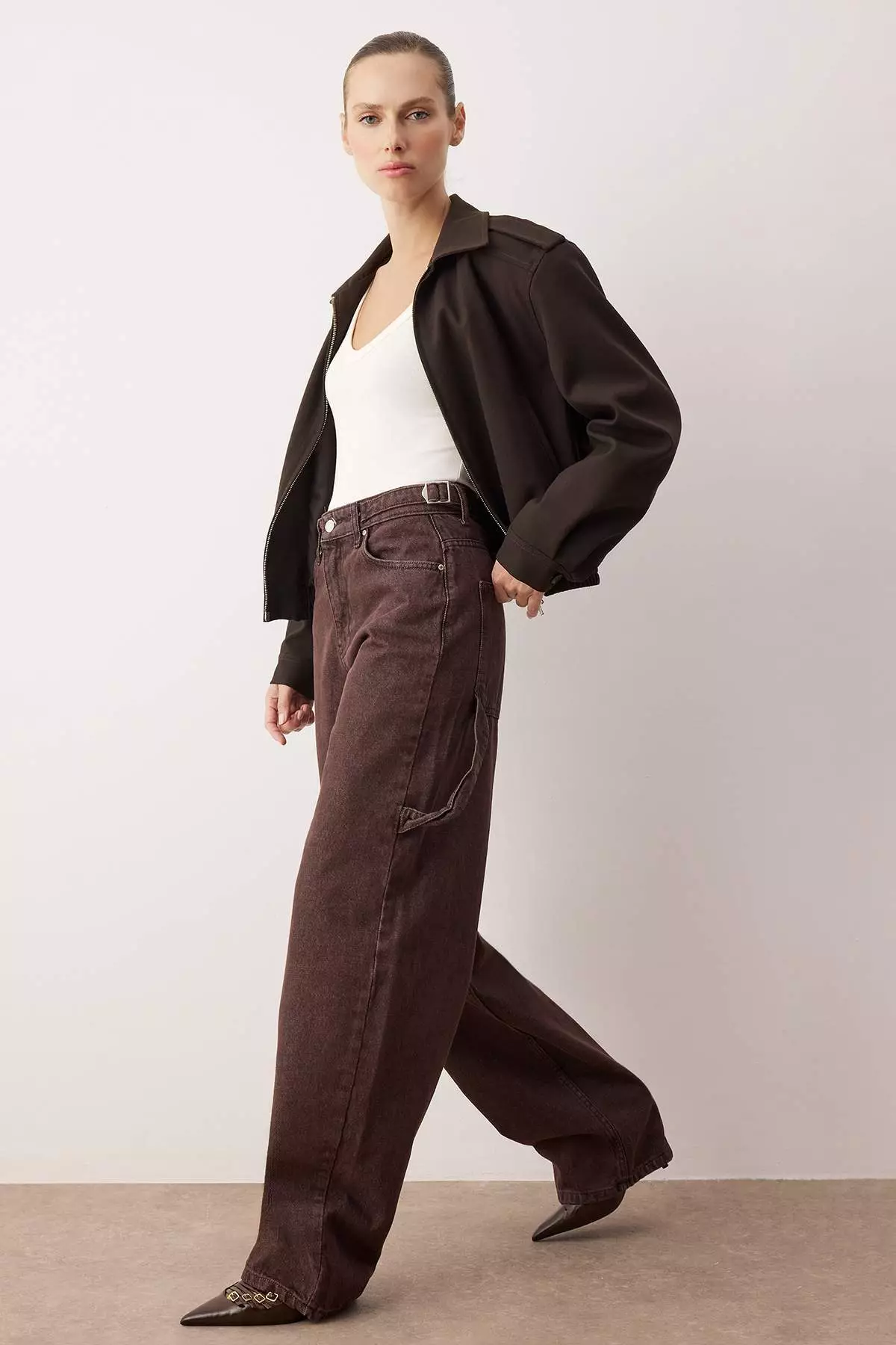 Brown*1 High Waist Loose Fit Baggy Jeans Twoaw24Je38