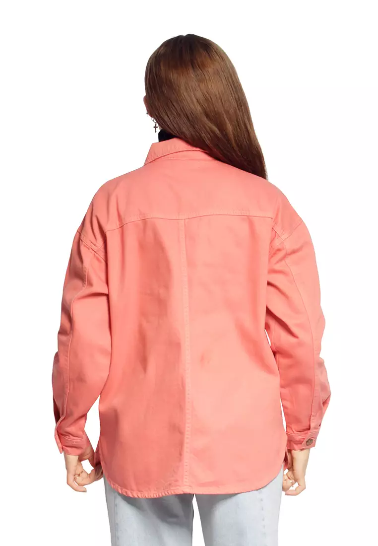 Coral Tie Up Detail Twill Shacket