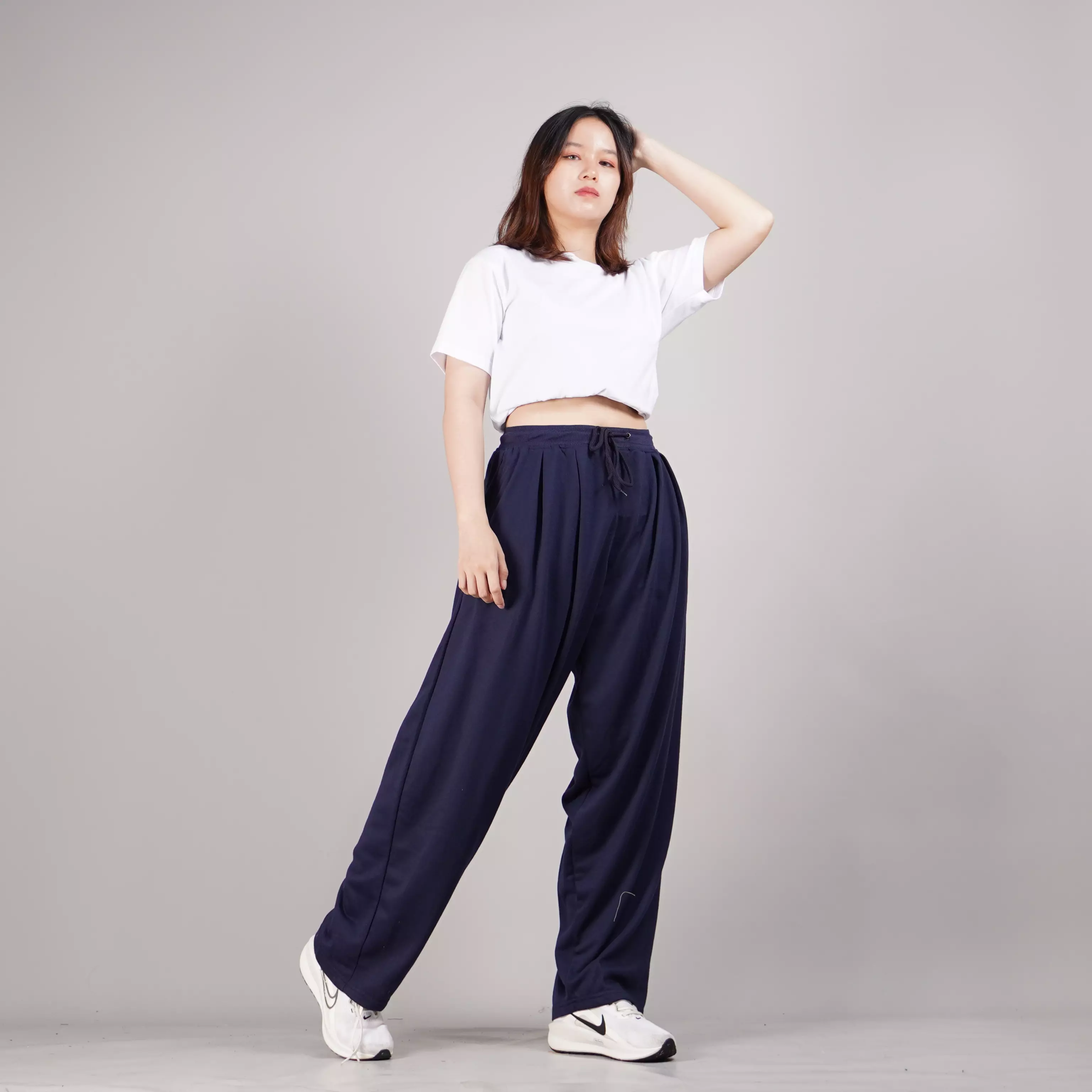 BAGGY PANTS Celana Wide Leg Baggy Pants Celana Kaki Lebar Wanita - NAVY