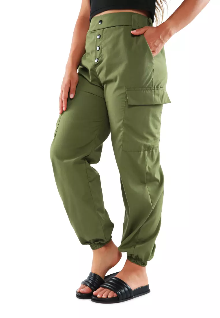 Style up Cargo Belted Pant in Green