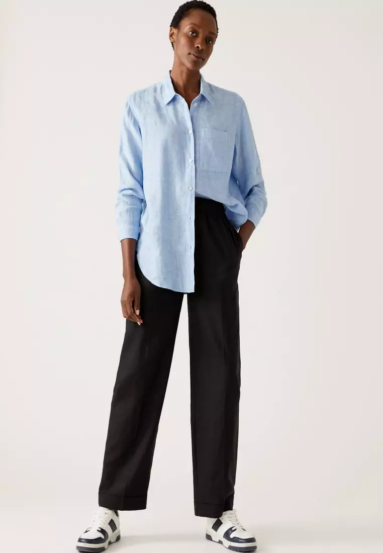 Buy MARKS & SPENCER Linen Blend Relaxed Straight Trousers 2024