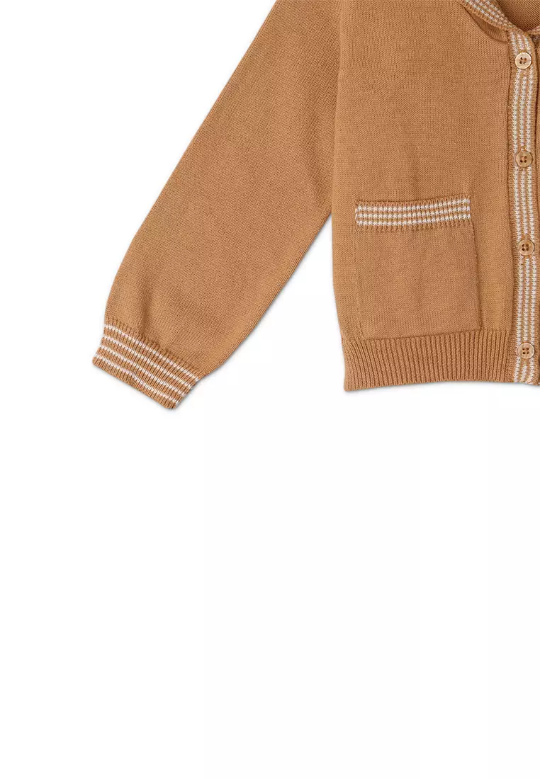 Girls Sailor Collar Cardi With Stripey Detailing