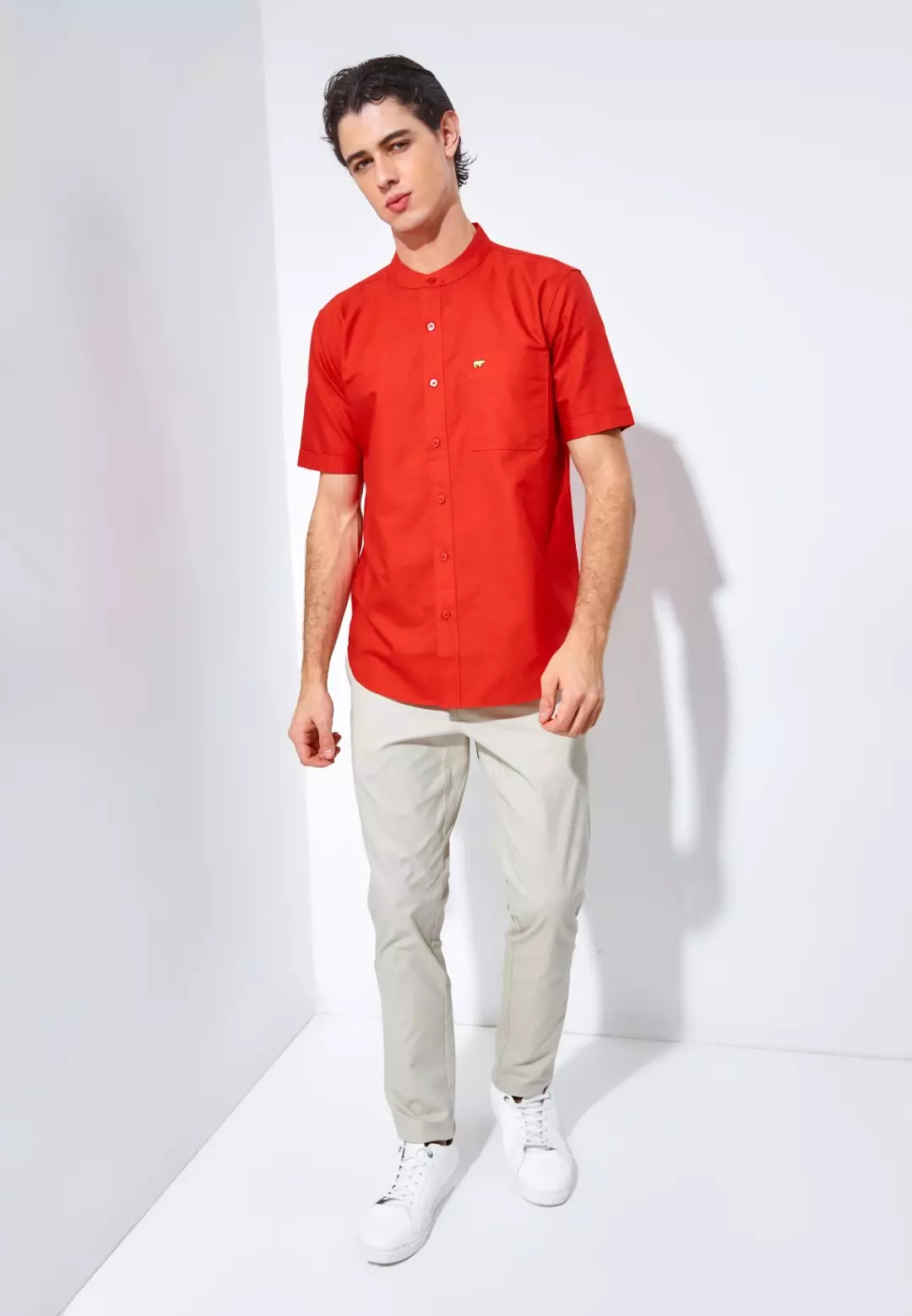 Jack Nicklaus Volga Kemeja Shanghai Pria Pendek Slim Fit Chili Red