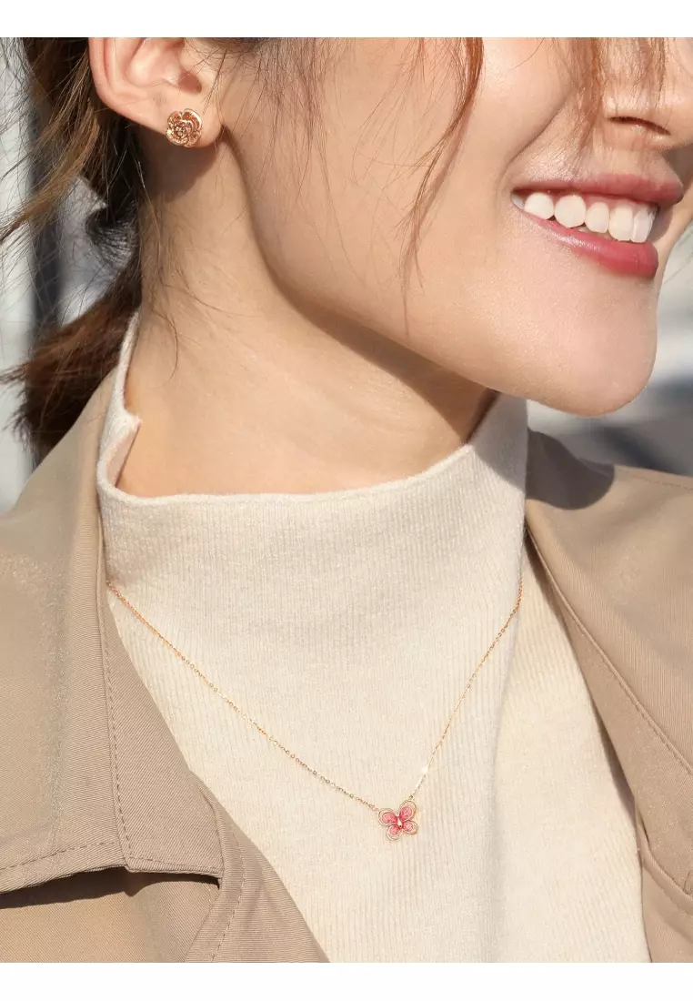 Delicate Gold 18K Rose Gold Butterfly Necklace for Women 92260N