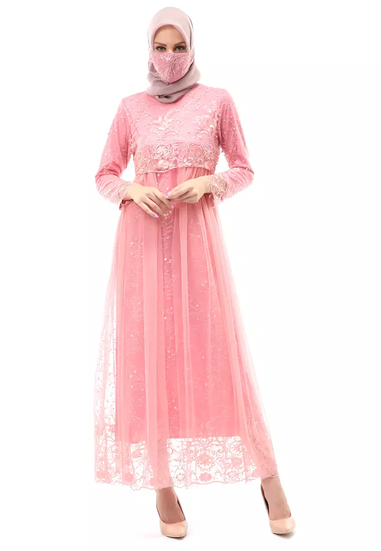 Marlina Gamis Kebaya Muslimah Panjang Motif Polos Long Sleeve Regular Fit - Dusty Pink