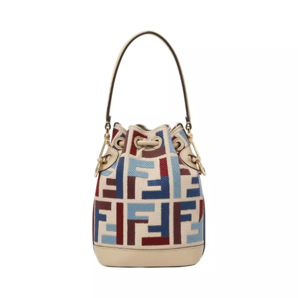 Mini Mon Tresor Canvas with FF Embroidery Bucket Bag Multicolor