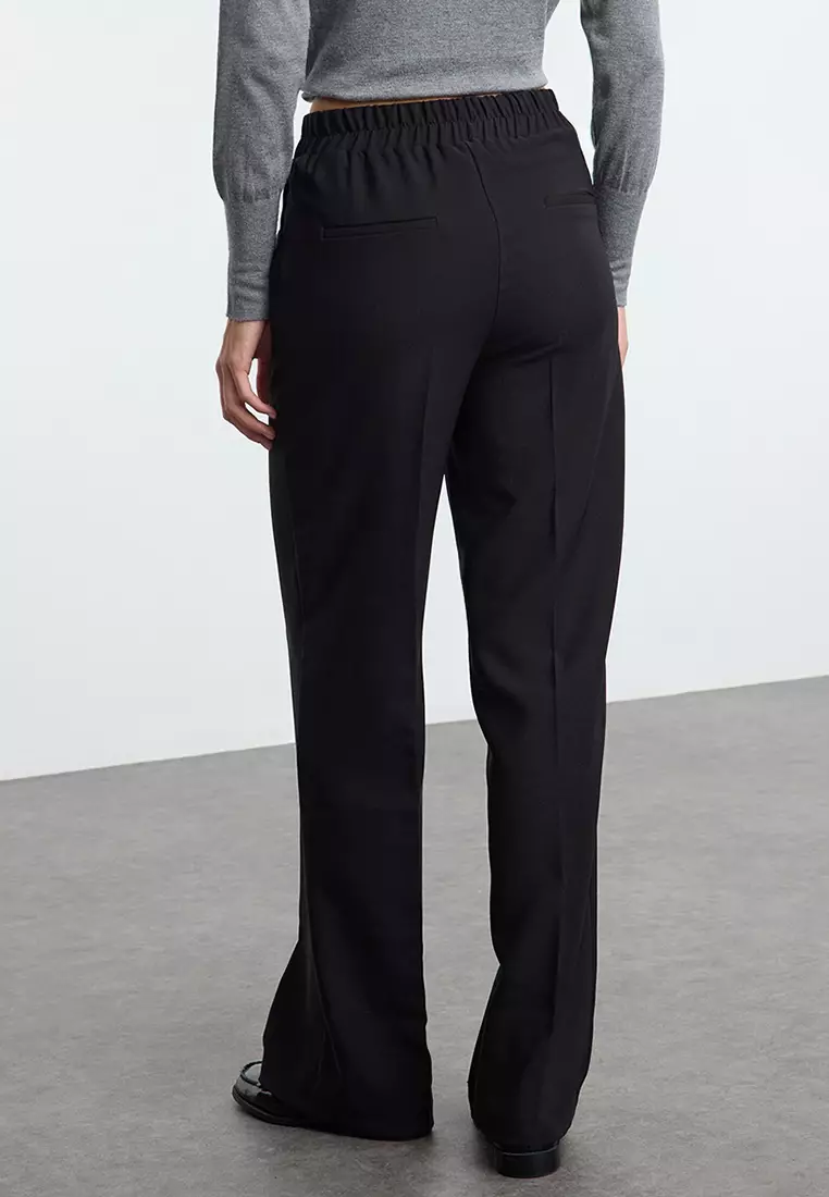 Straight Cut Elastic Waist Trousers