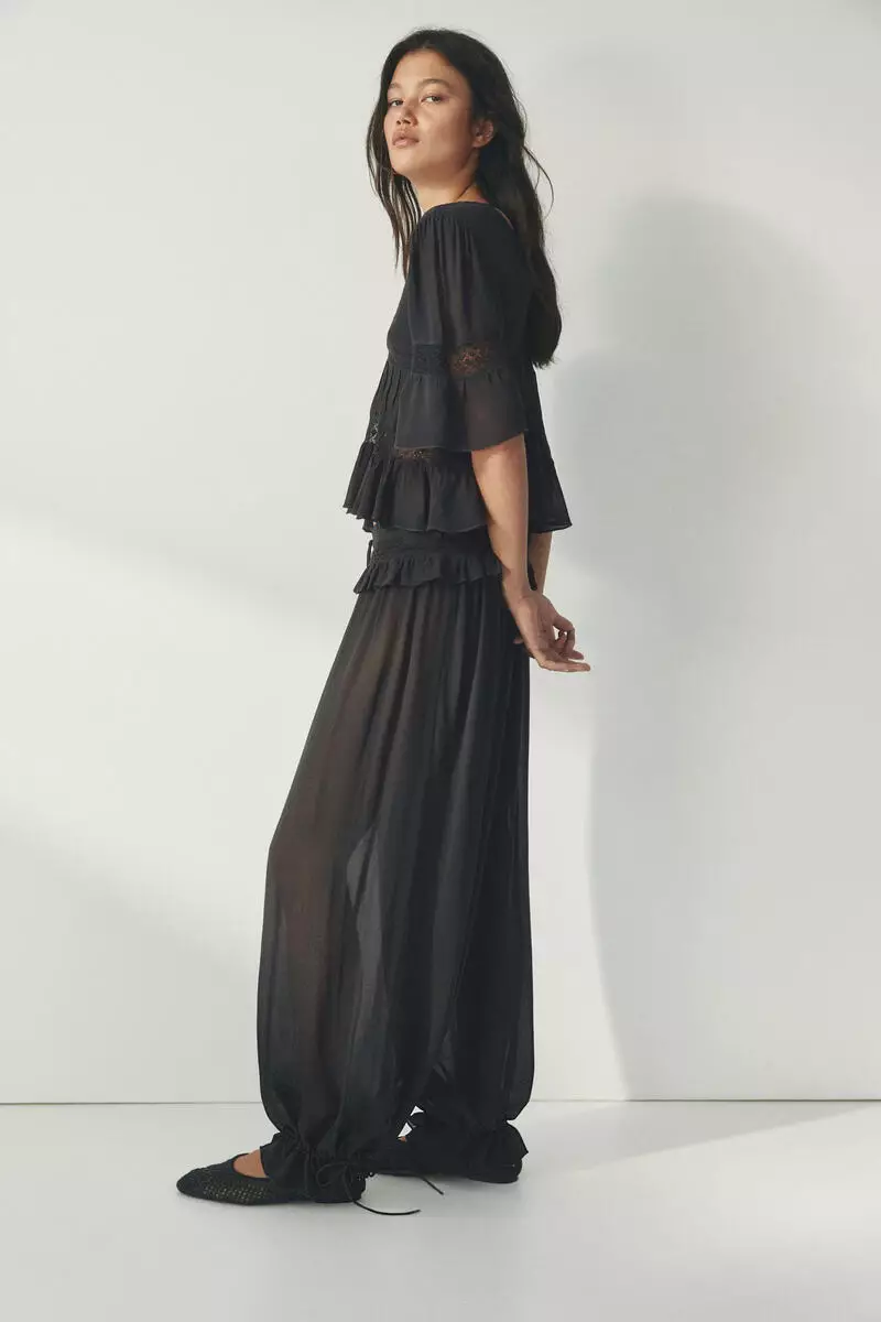 Lace-detail viscose trousers