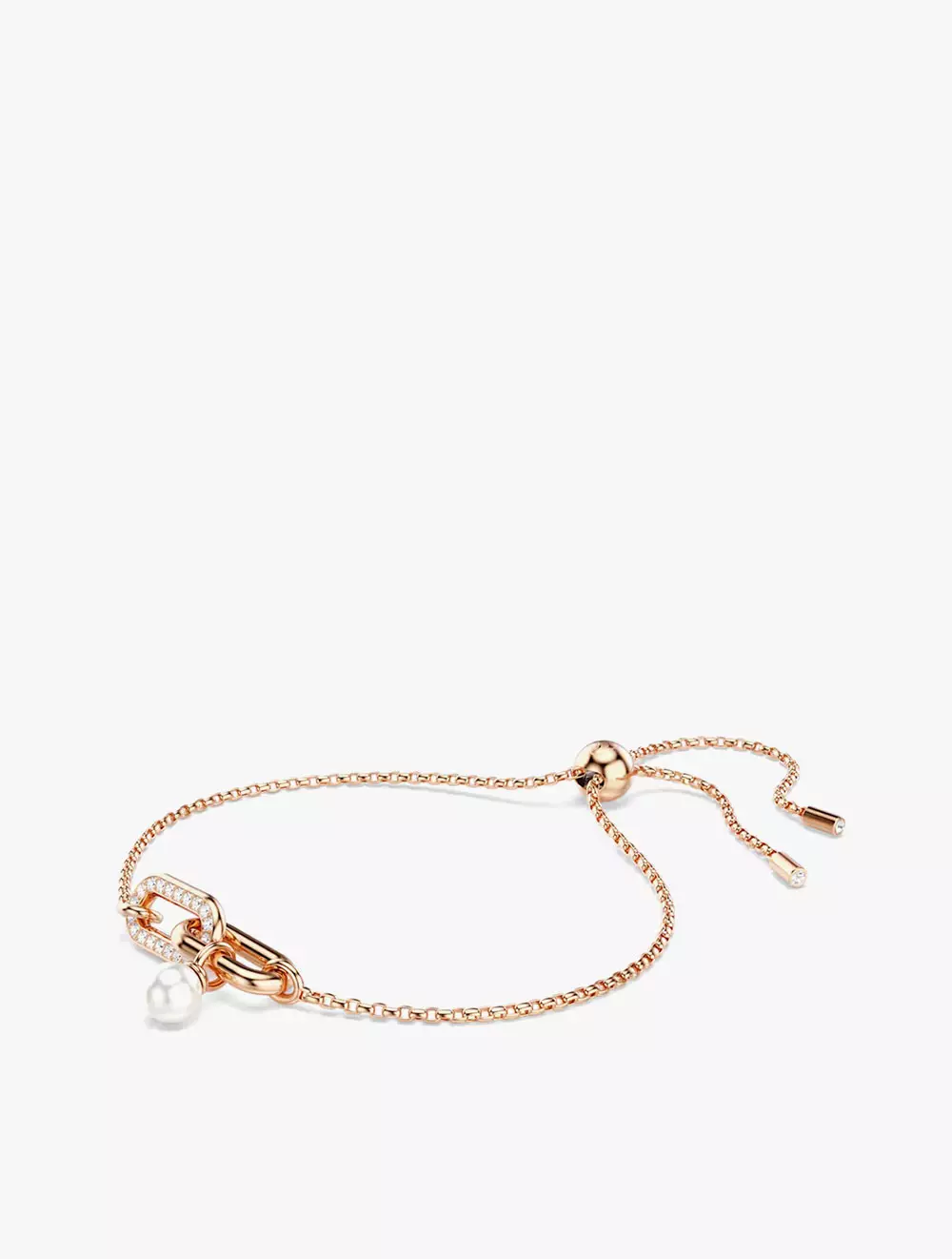 Constella bracelet, Crystal pearl, Round cut, White, Rose gold-tone plated