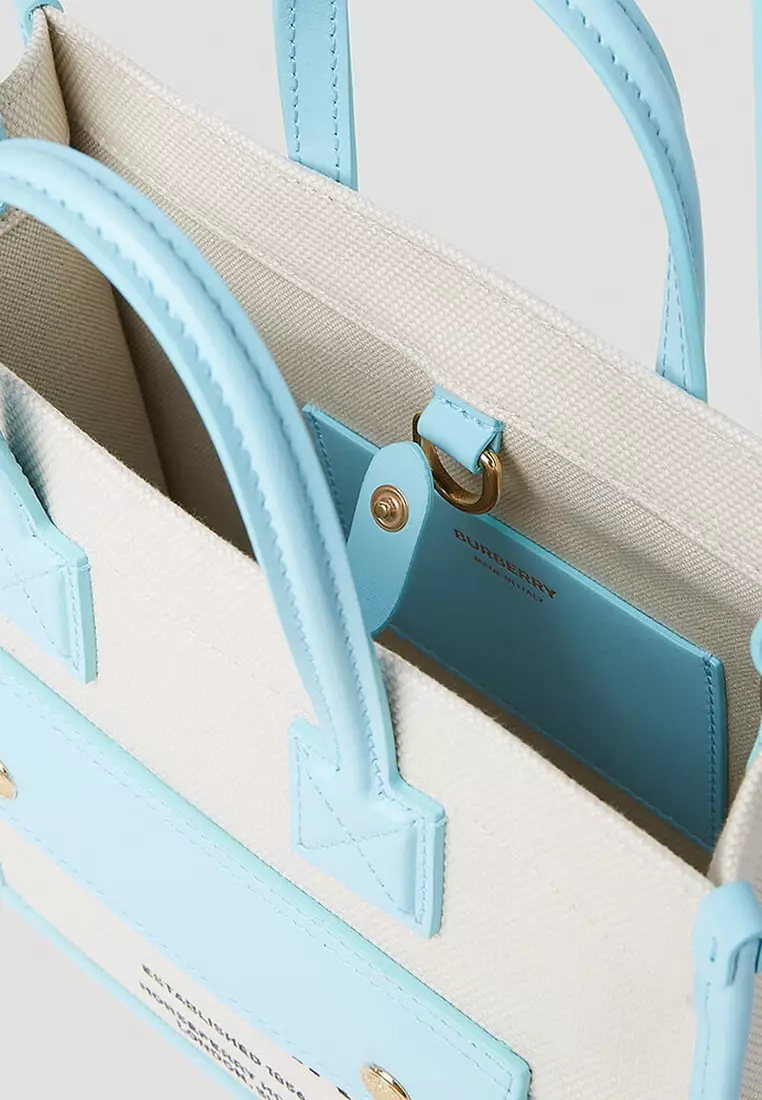 Mini Freya Tote Bag in Natural/Cool Sky Blue