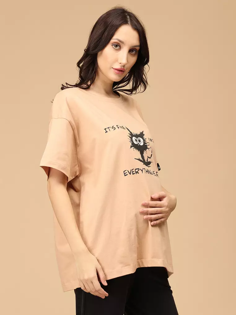 I'm Fine Oversized Maternity T-Shirt - Sand