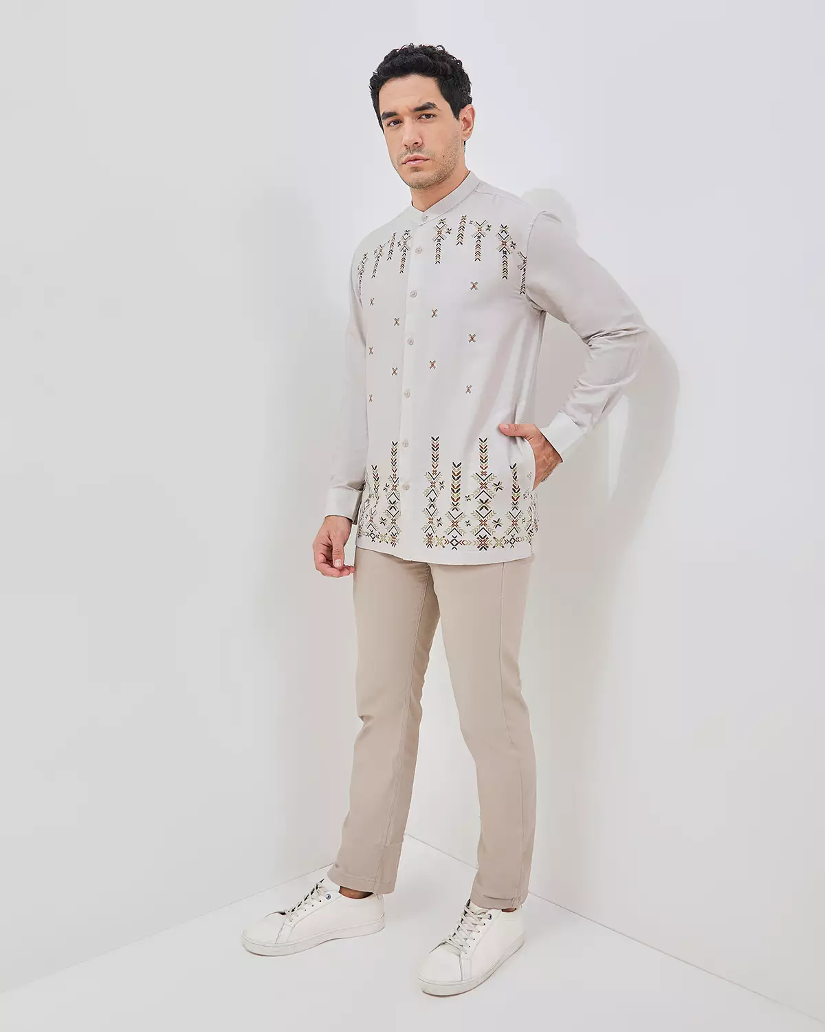 AMK Kemeja Koko Pria Lengan Panjang KK Mahdyah Ls Beige