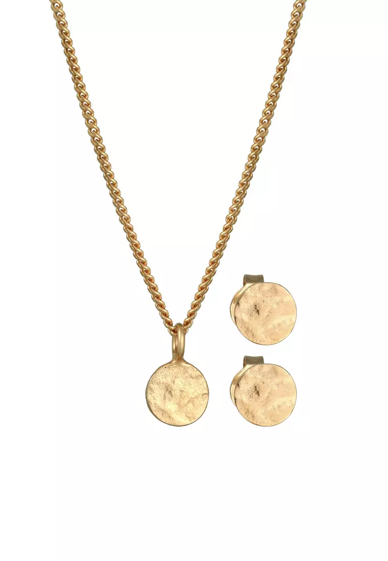 Set Perhiasan Perak 925 Wanita Pendant Platelet Set Stud Gold Plated