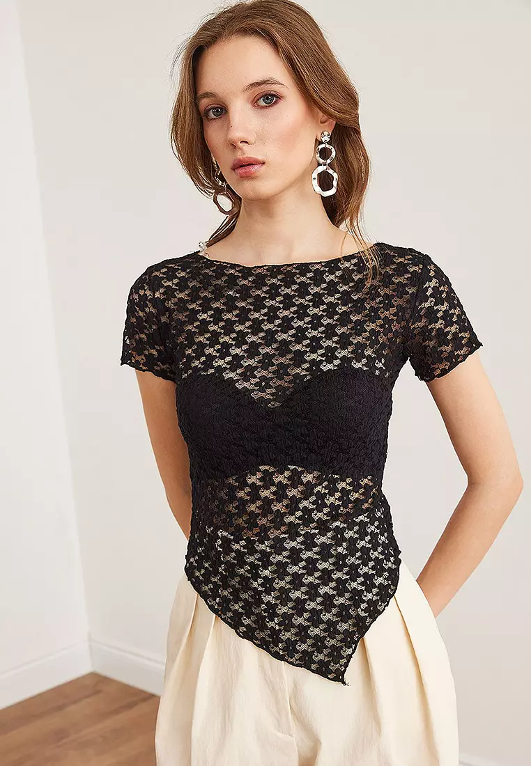 Six Asymmetrical Lace Blouse