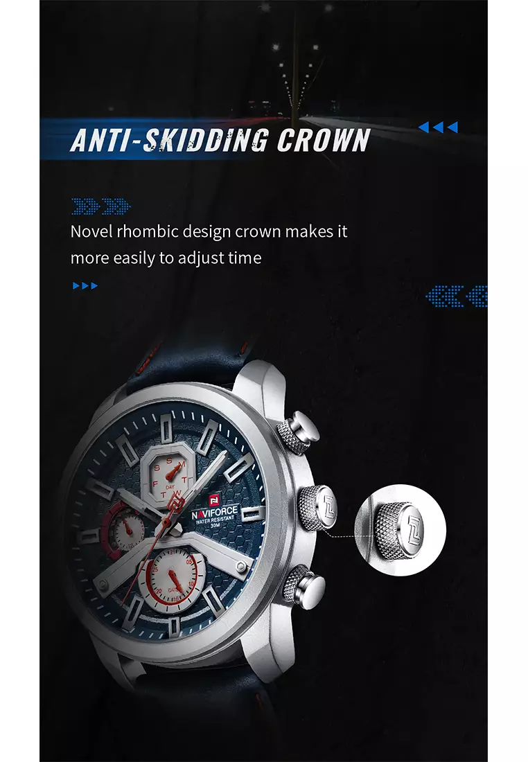 Naviforce - Jam Tangan Pria - Silver - Blue Leather Strap - NF9211-I