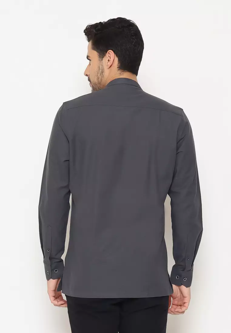 MAGINOT ALVAN CHARCOAL BORDIR Koko Slim Fit Lengan Panjang