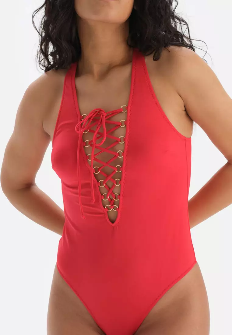 Red Swimsuit, Triangle Small, Removable Padding, Non-wired, Swimwear for Women