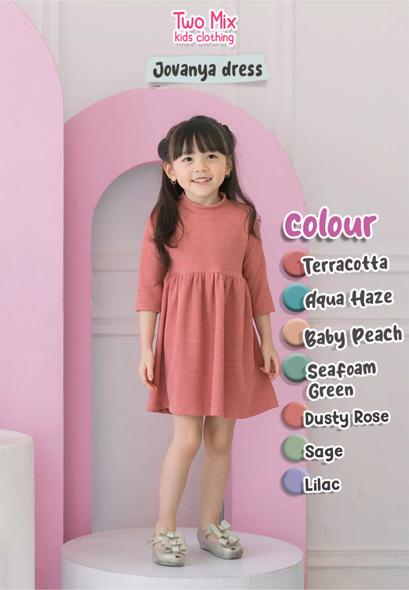 Two Mix - Dress Anak Perempuan Lucu Lengan Panjang - Baju Tunik Atasan Anak Cewek 1- 8 Tahun 4369 Sage