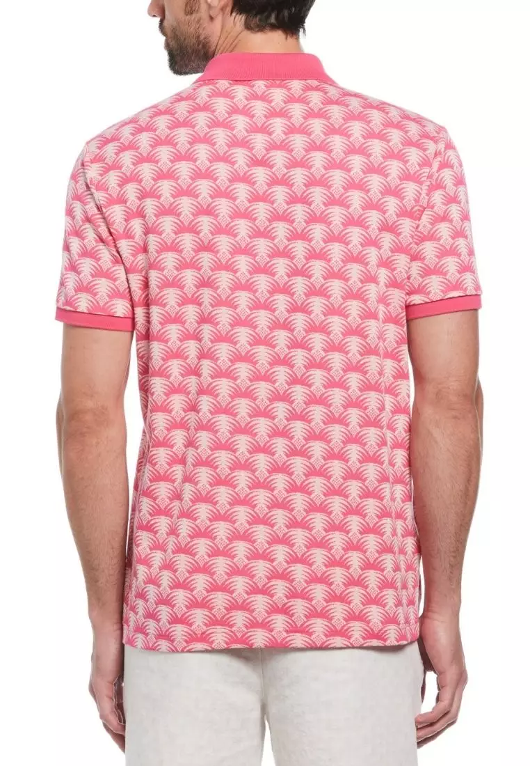 Jacquard Geometric Palm Print Short Sleeve Polo Shirt
