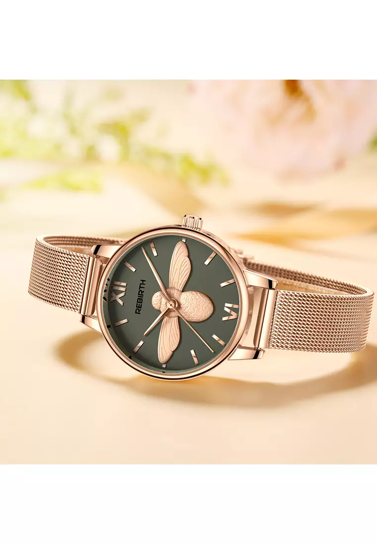 Jam Tangan Wanita Bisnis Pretty 3D Bee Mesh 3ATM Anti Air Analog