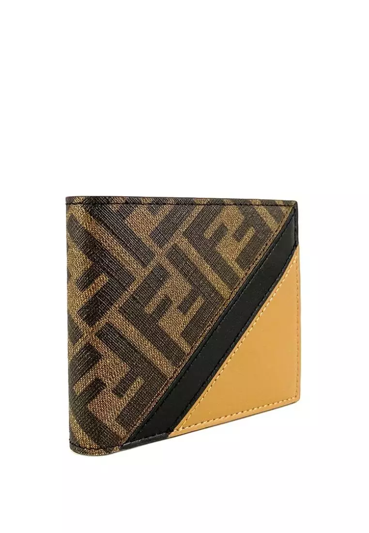 Fendi Men's Wallet Bi Color Leather and FF Fabric Brown