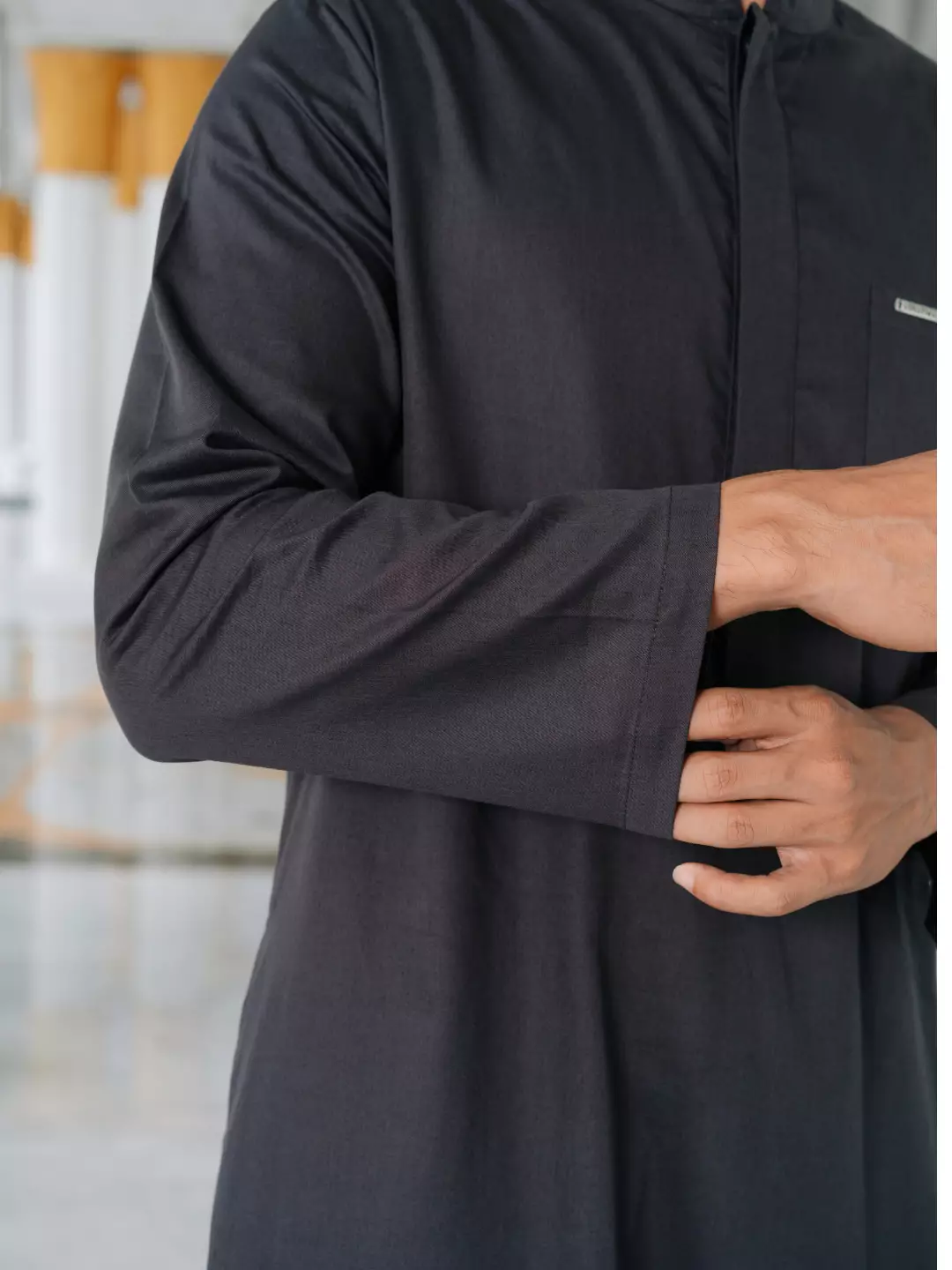 Adyatma Baju Koko Jubah Gamis Pria COTTON COMBED TWILL Dark Grey Regular Fit Baju Muslim Pria Lengan Panjang