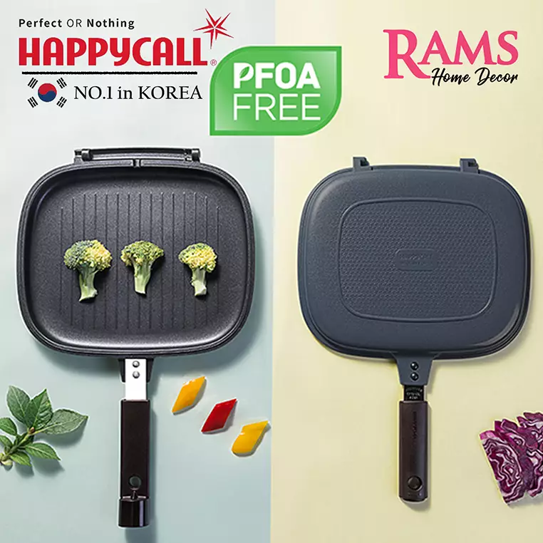 HAPPYCALL PAN- ITALY Non Stick Double Sided PAN Grill frying pan 32cm JUMBO  Pan - Kuali Panggang