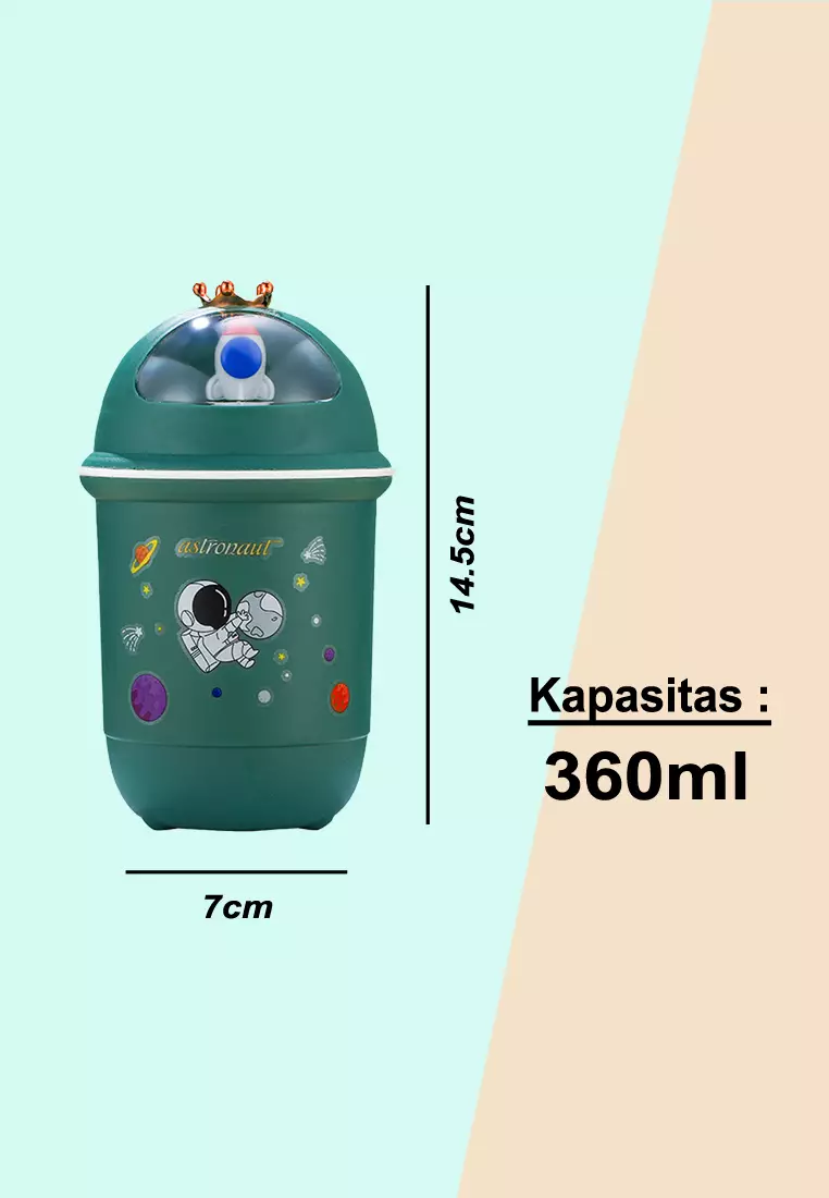 Wakakids Botol Minum Kaca Anak Food Grade Minimalis 350ml Motif Astronot Crown Venrz Toska